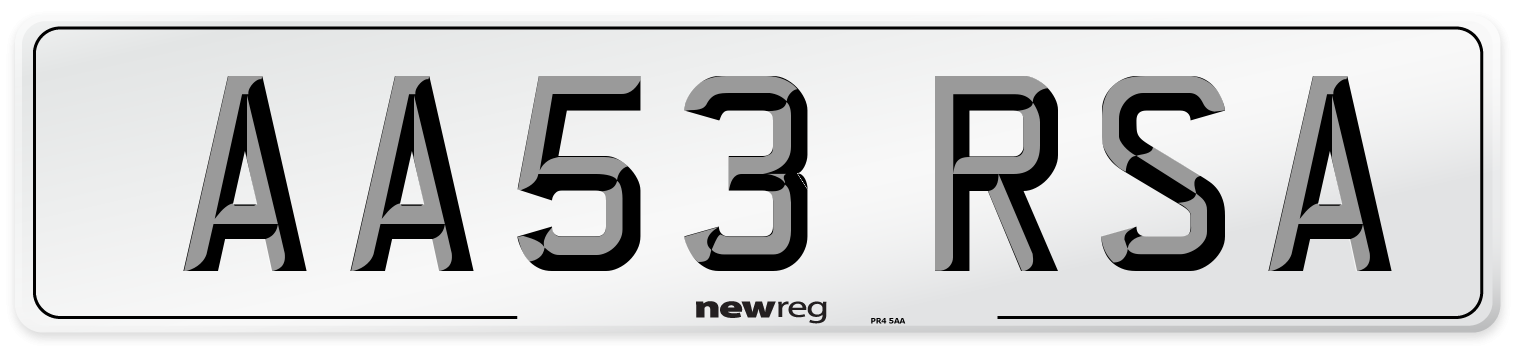 AA53 RSA Number Plate from New Reg